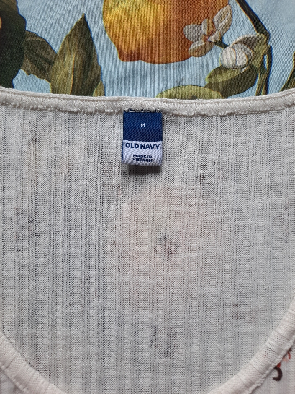 Old Navy Cream Floral Scoop Neck Ribbed Tee - Picture 3 of 4
